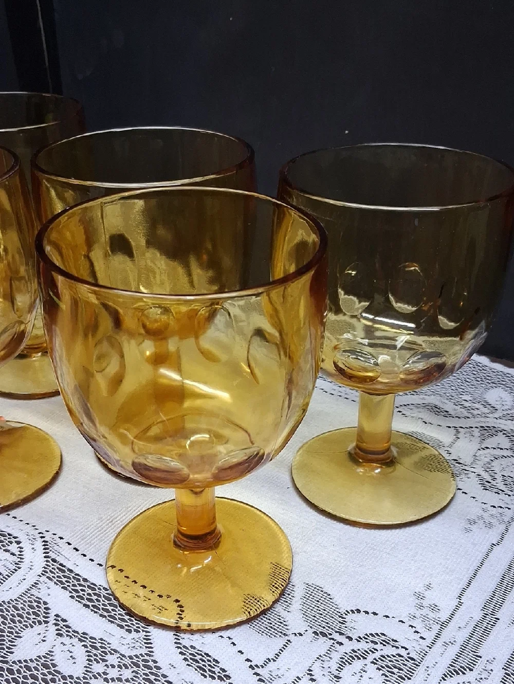 Vintage Bartlett‎ Collins Golden Amber Thumbprint Goblet